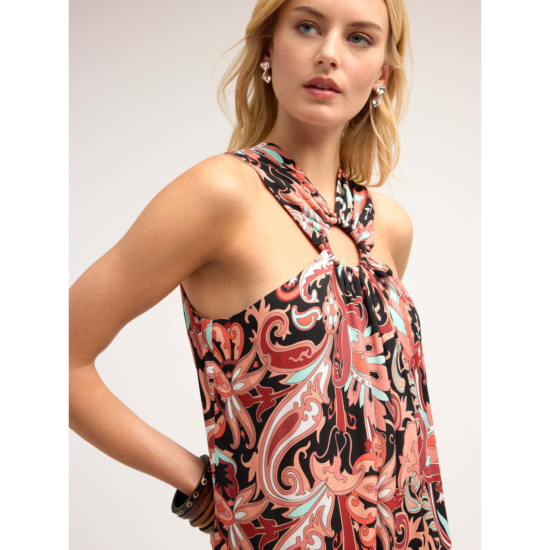 Motivi - Vestido largo con estampado étnico - Rojo