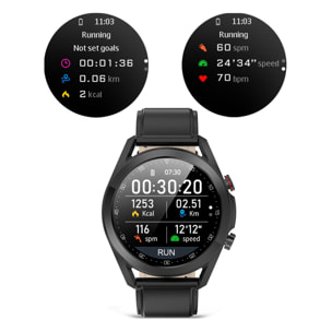 Smartwatch L19 con notifiche dell'applicazione. Monitor sanitario con ECG, pressione sanguigna e monitor dell'ossigeno. Cinturino in pelle.