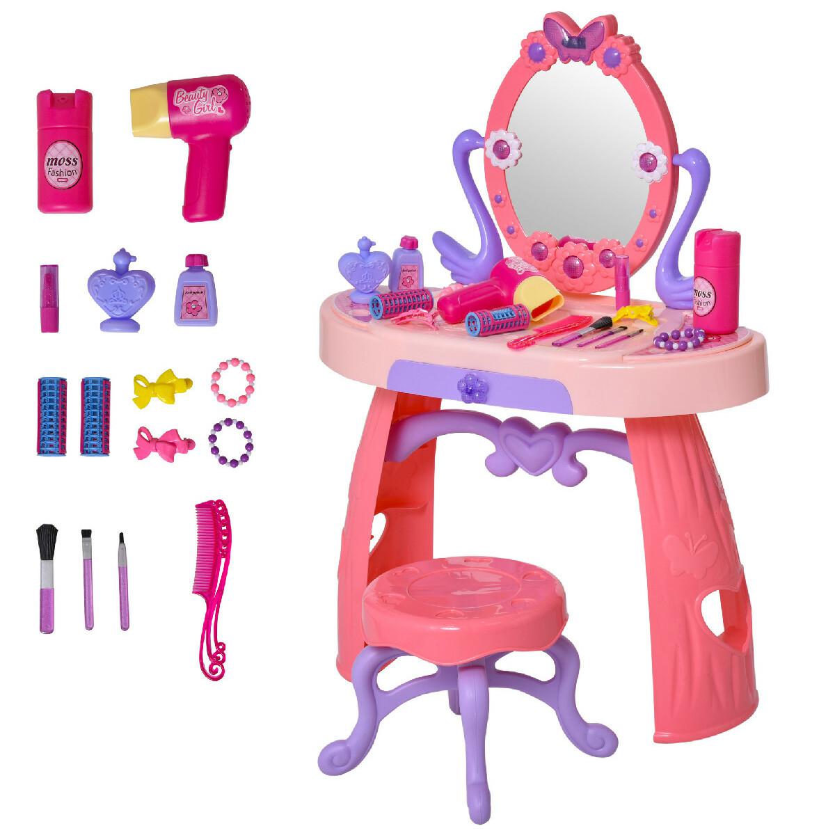 Coiffeuse enfant avec tabouret et lumières et sons rose dim. 49L x 23l x H69 cm