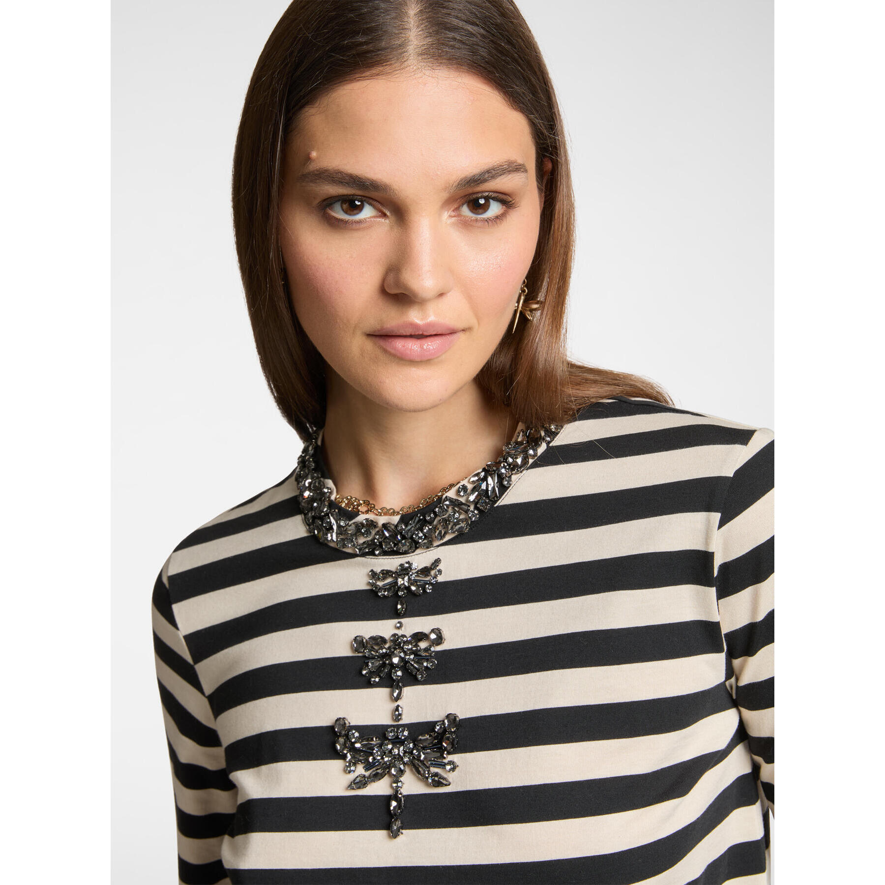 Elena Mirò - Camiseta de rayas con bordado de libélulas - Negro