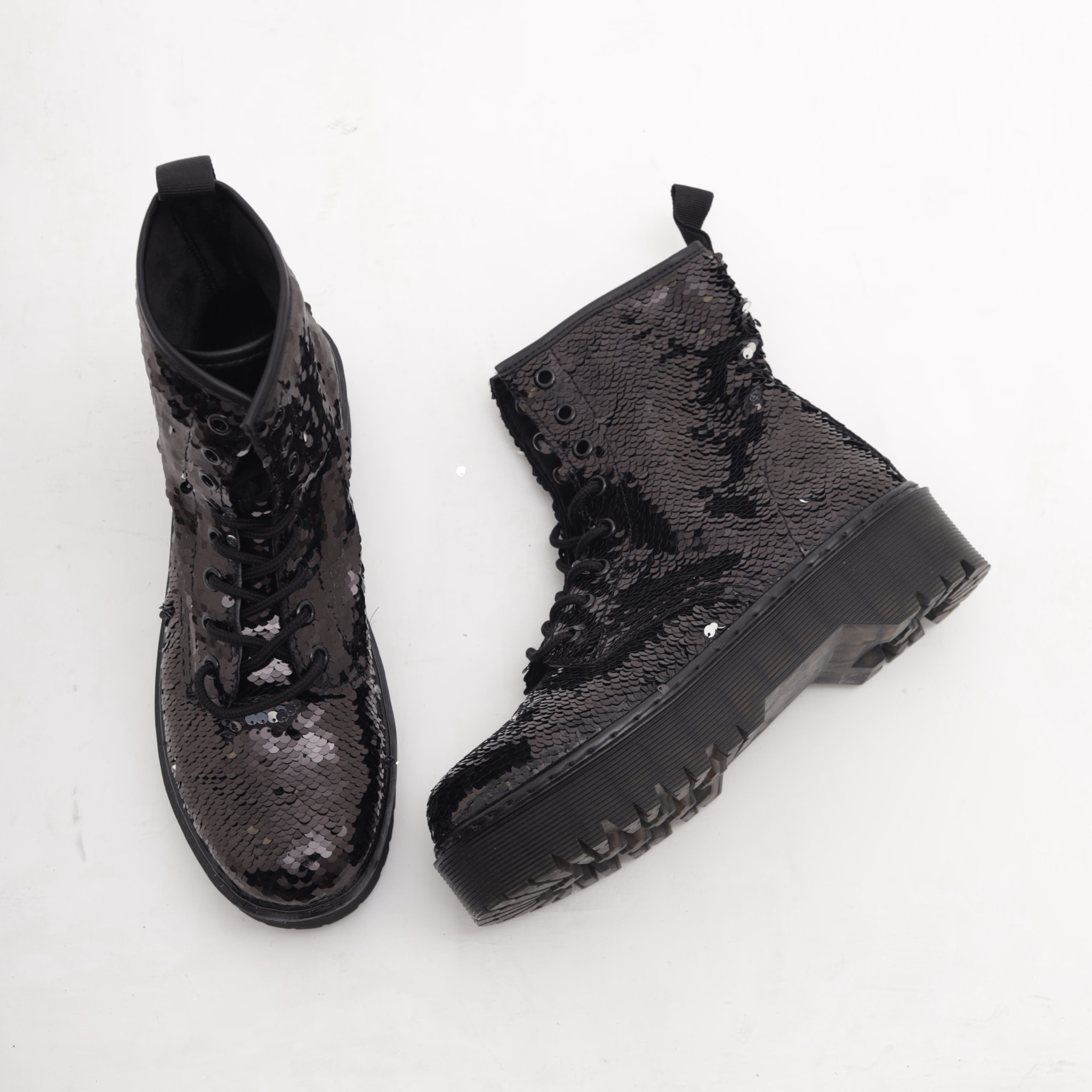 ANFIBIO 8 BUCHI PLATFORM PAILLETTES NERO