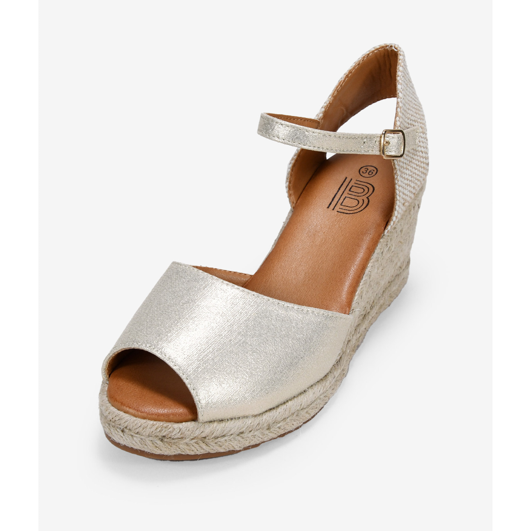 Sandalias doradas con cuña de esparto