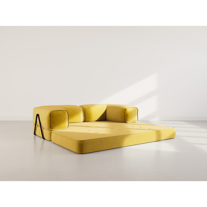 Poppy - canapé 3 places convertible en velours côtelé - Jaune