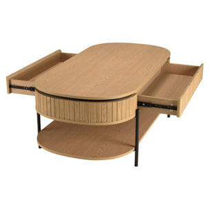 CHARLIE - Table basse bois 2 tiroirs style rétro Pin marron