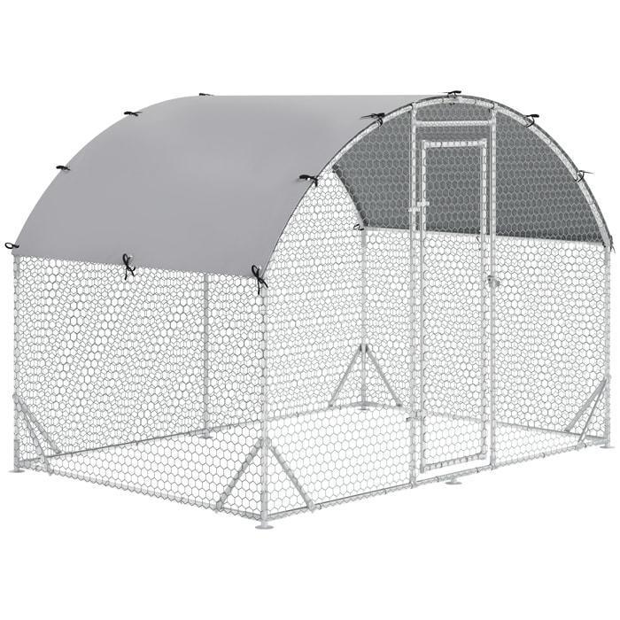 Gallinero para Exterior Grande de Acero Galvanizado 280x190x197 cm Jaula de Aves Cubierta de Tela Oxford Impermeable y Resistente a los Rayos UV para Patio Plata