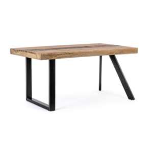 Tavolo MANCHESTER in legno di mango e gambe in acciaio nero, 160×90 cm