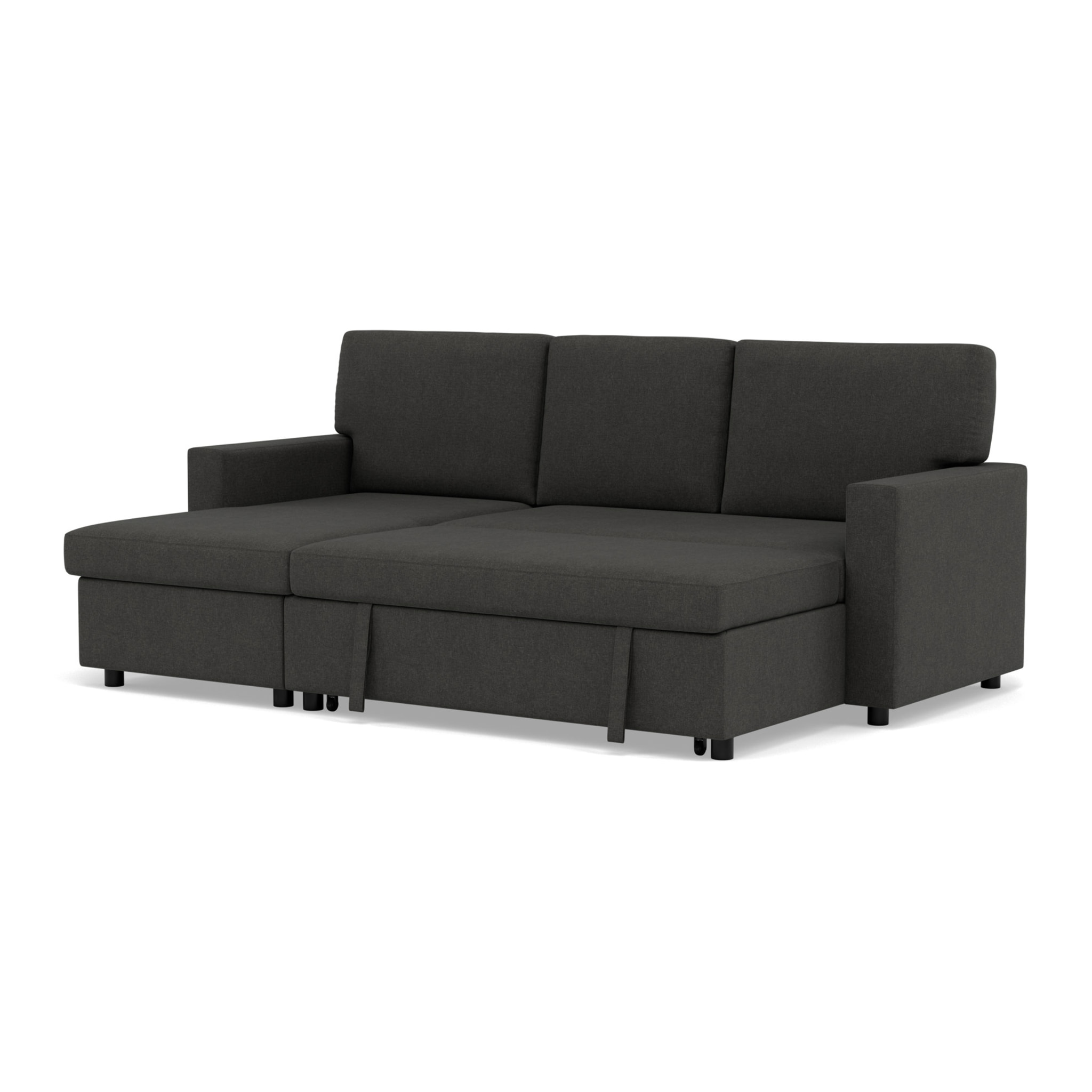 Meiya - canapé d'angle réversible 4 places convertible avec coffre en tissu - Gris foncé