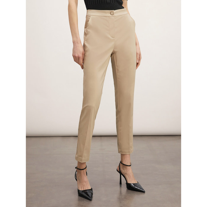 Motivi - Pantalones regular de cintura alta - Beige