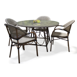 USHUAIA  - Ensemble repas de jardin 4 places en aluminium marron