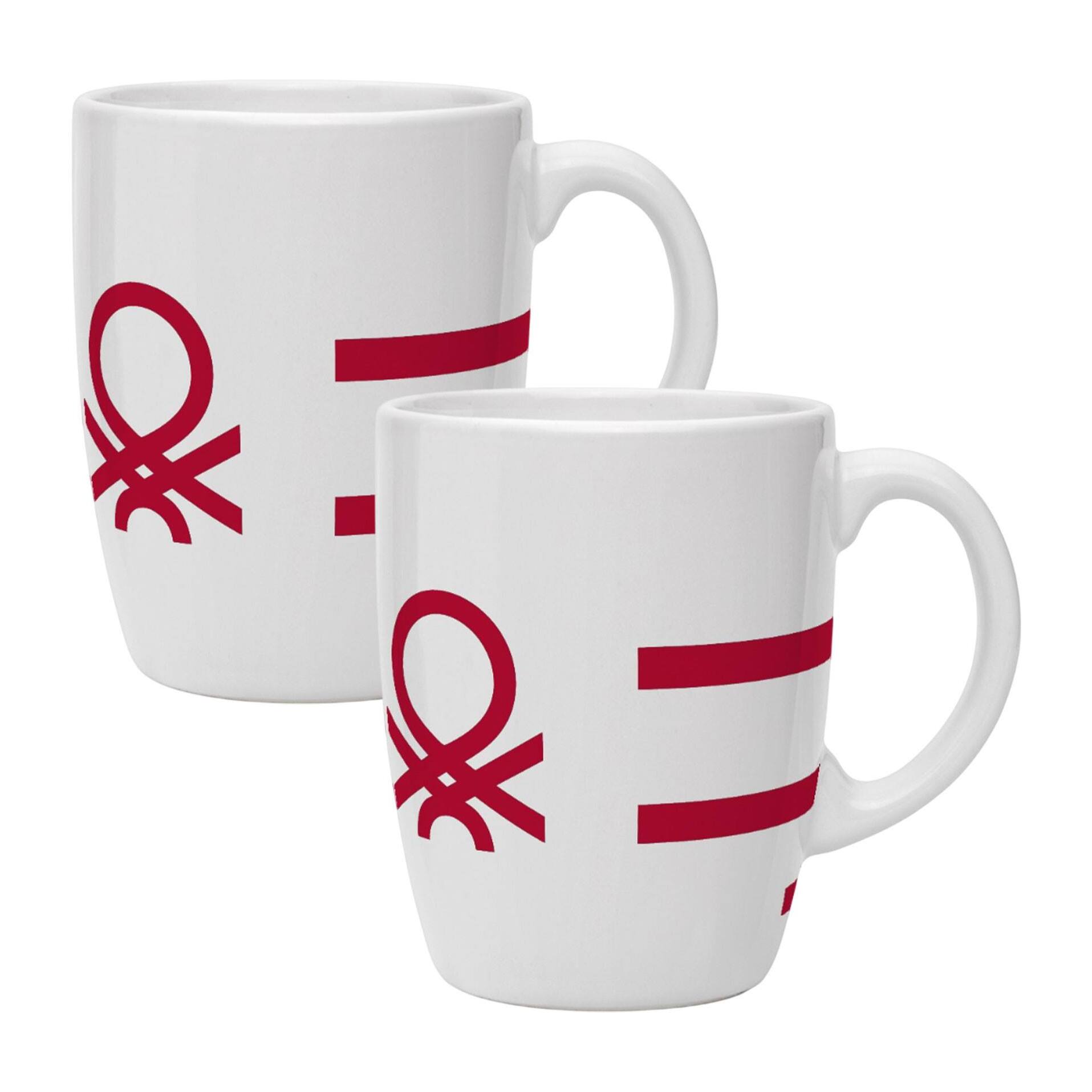 Set de 2 tazas de 350ml de porcelana con logo rojo de benetton