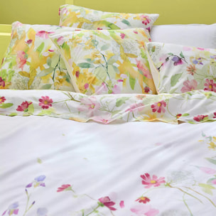 Taie d'oreiller percale de coton lavé 115 g/m² imprimé rose vert Souffle fleuri printemps