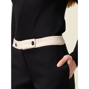 Oltre - Pantaloni palazzo con dettaglio a contrasto - Nero