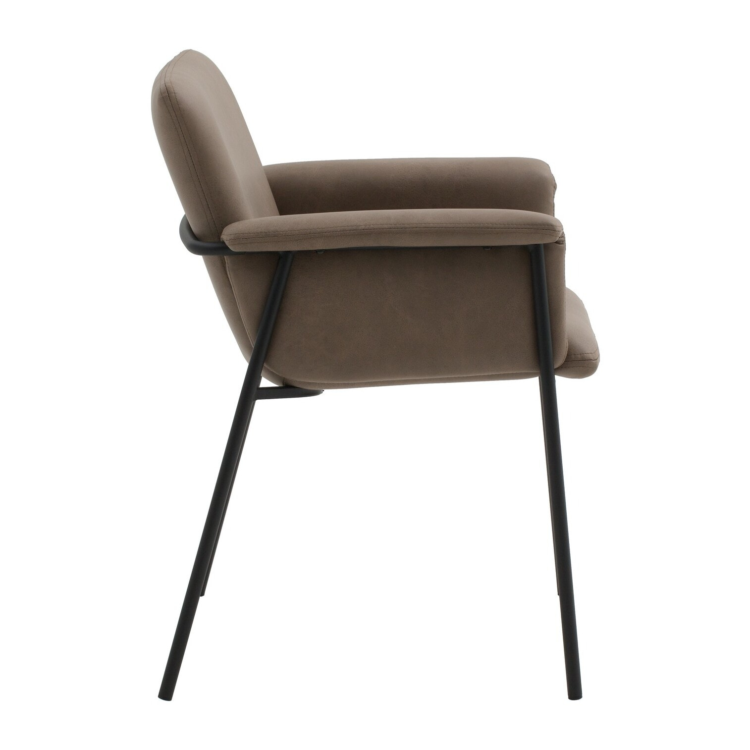 Set di 4 sedie CANCÚN in similpelle marrone e gambe in metallo nero, con braccioli