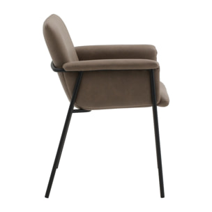 Set di 4 sedie CANCÚN in similpelle marrone e gambe in metallo nero, con braccioli