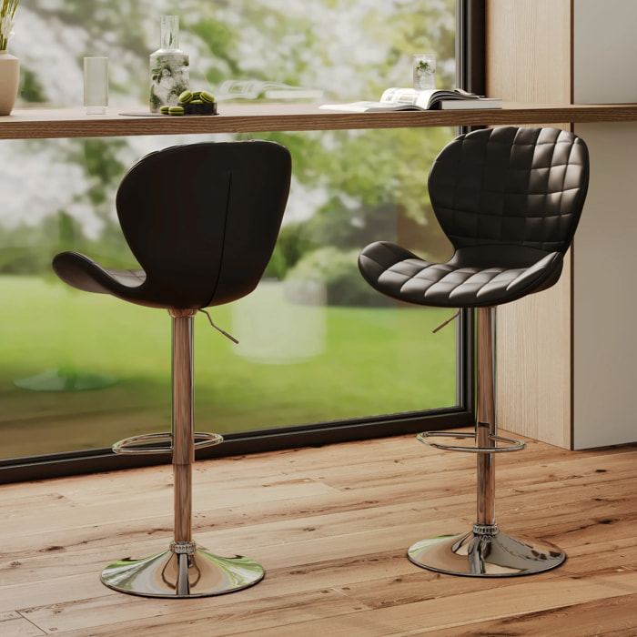 Lot de 2 chaises de bar réglables 53/74 cm en cuir synthétique noir - Mazzia