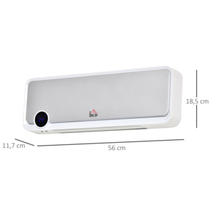 HOMCOM Calefactor Baño de Pared 1000W/2000W con Mando a Distancia Pantalla LED Temporizador de 12H Termostato y Protección contra Sobrecalentamiento 56x18,5x11,7 cm Blanco