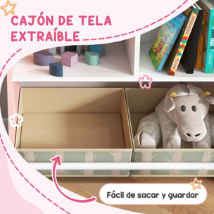 Conjunto para Niños Incluye 1 Estantería para Juguetes con Pizarra Pintable 2 Cajas de Tela no Tejida y 1 Mesa Infantil con 2 Sillas para Dormitorio Sala de Juegos Rosa