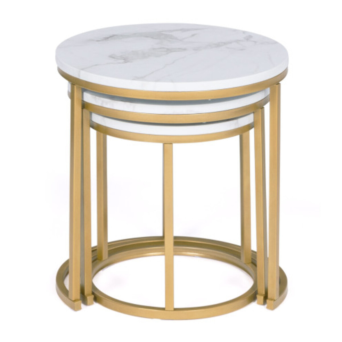 Tables basses gigognes Glam effet marbre blanc pieds dorés - lot de 3