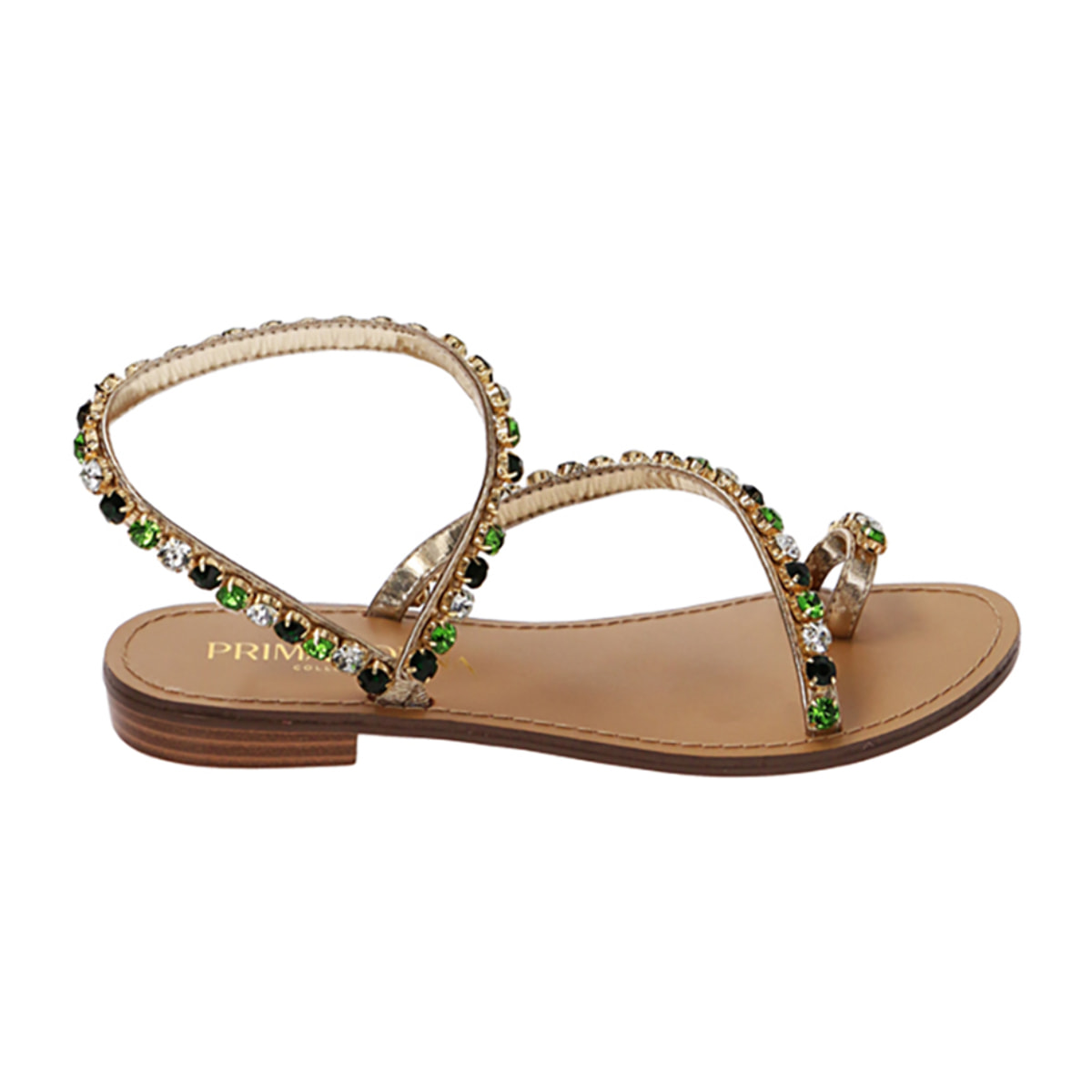 Sandalias con joya de oro laminado