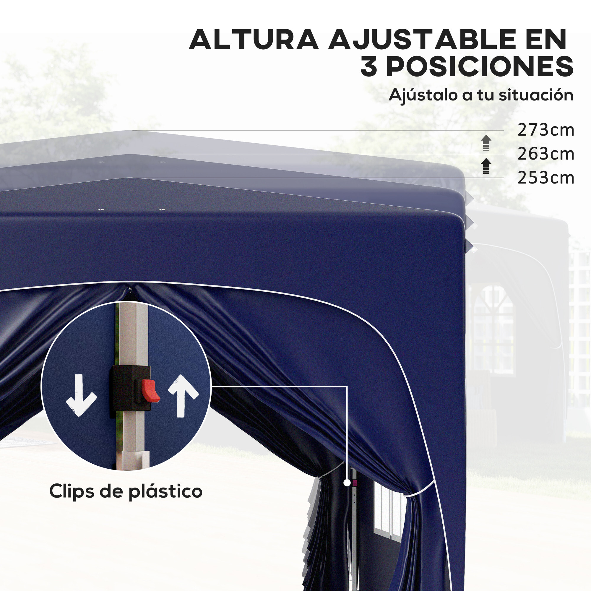 Carpa Plegable Gazabo 3x3 m con Paneles Laterales UPF50+ Cenador Pabellón de Jardín con Altura Ajustable y Bolsa de Transporte para Camping Fiestas Patio Terraza