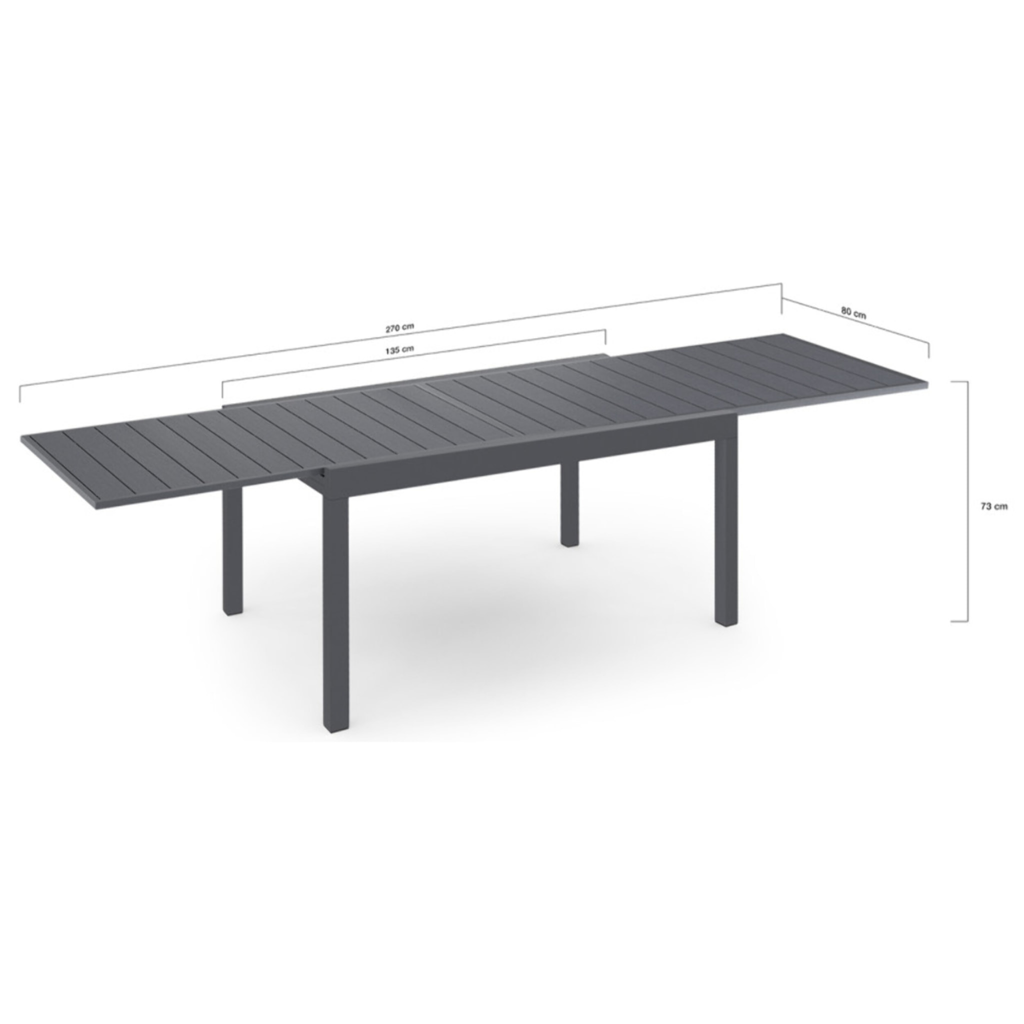 Table de jardin extensible en polywood gris anthracite 135-270cm