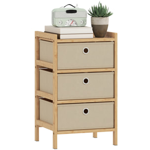 Cómoda con 3 Cajones de Tela, Cómoda para Dormitorio de Bambú, Cajonera para Espacios Pequeños, Salón, Oficina, Vestidor, Crema y Natural