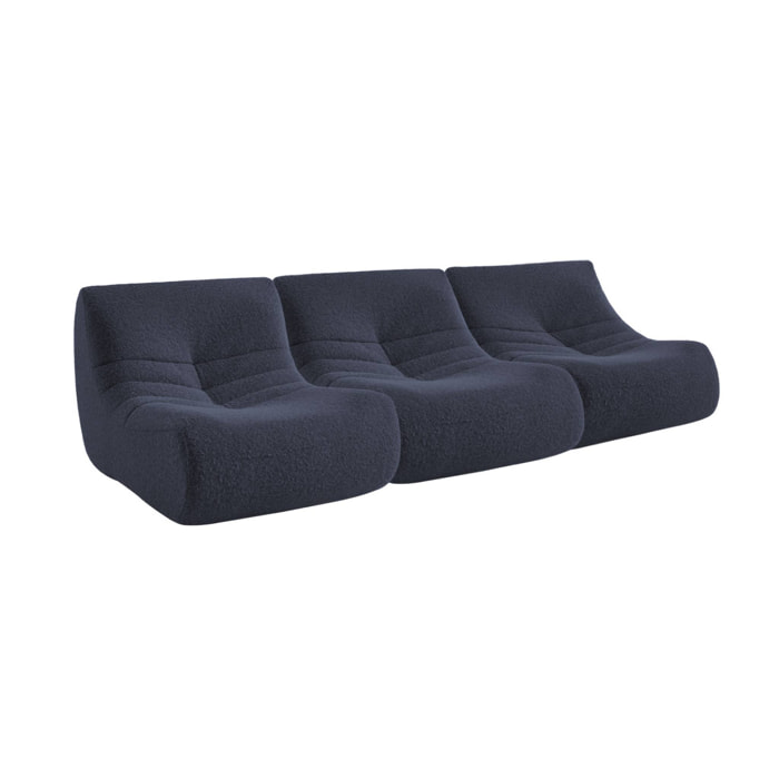 Chauffeuse tissu effet alpaca 3 places. bleu nuit. style contemporain. L 91 x P 105 x H 72cm