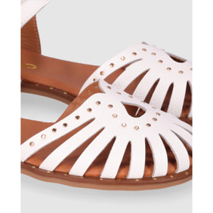 Sandalias de Piel - Blanco - Tacón: 1 cm