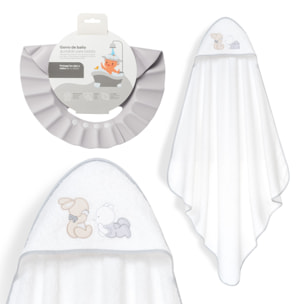 Capa Baño 1X1 Mod Oso Tumbado Conejito+Gorro Bco/Gris