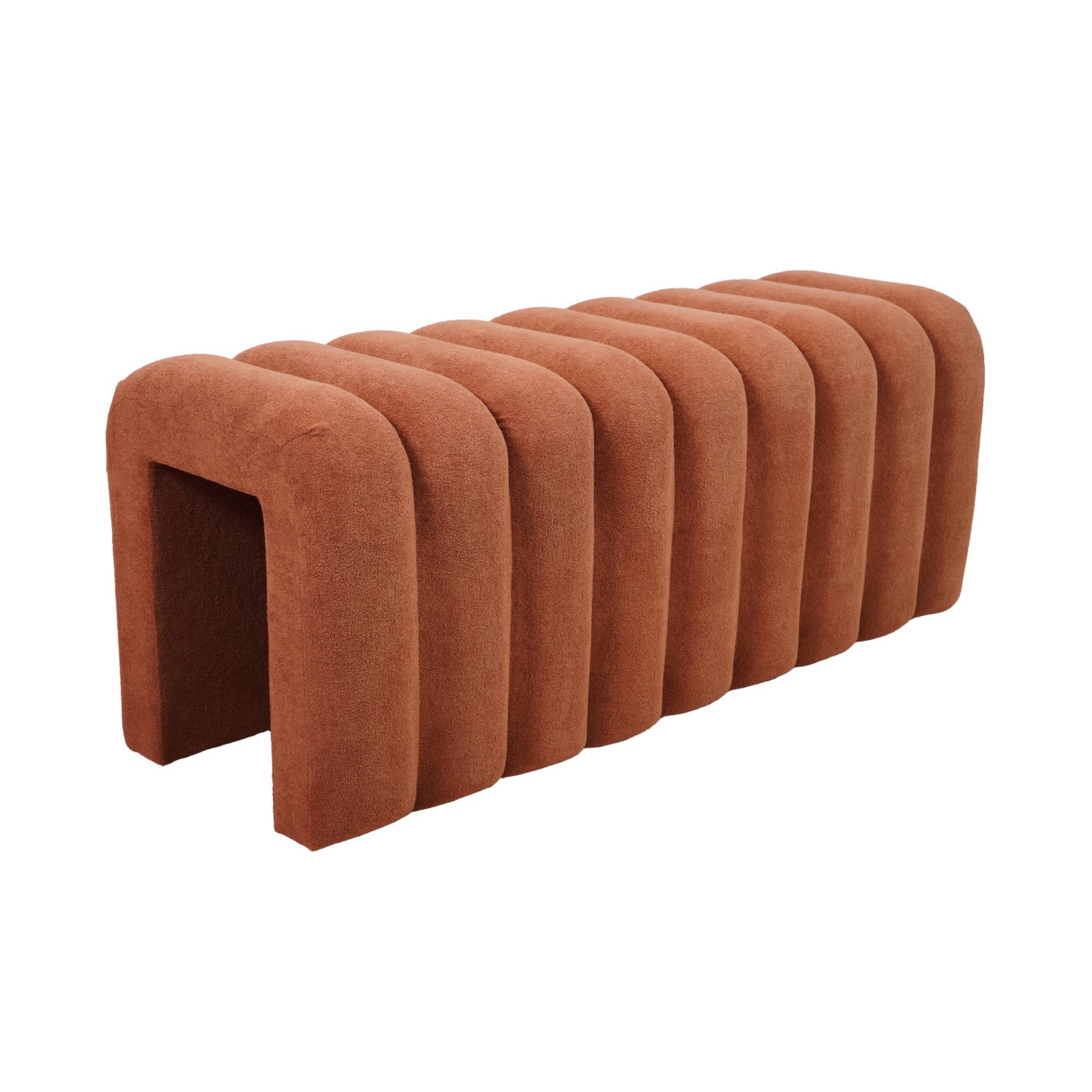 Banc. bout de lit blanc contemporain en tissu orange