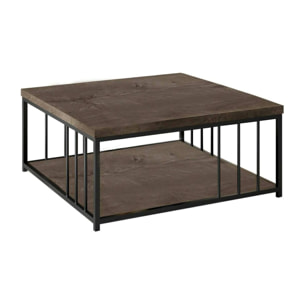 Tavolino da salotto Raiden, Tavolo basso da caffè, Portariviste per divano, Ripiano da soggiorno, 90x90h40 cm, Noce e Nero