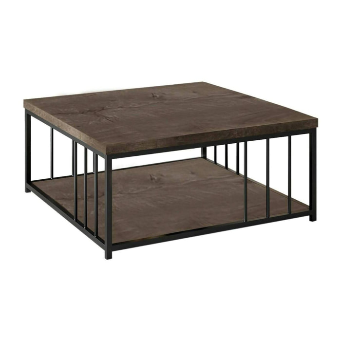 Tavolino da salotto Raiden, Tavolo basso da caffè, Portariviste per divano, Ripiano da soggiorno, 90x90h40 cm, Noce e Nero