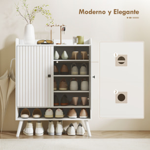 Zapatero de 2 Puertas en Lamas, Zapatero Entrada Recibidor con Estantes Ajustables, Compartimento Abierto, para 15 Pares de Zapatos, 75x35x97 cm, Blanco