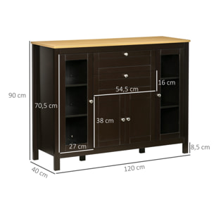 Buffet style classique chic multi-rangement 2 portes 2 étagères réglables 2 tiroirs coulissants placard 2 portes MDF noir plateau aspect bois clair
