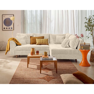 Rune - canapé d'angle droit 4 places en velours texturé - Beige