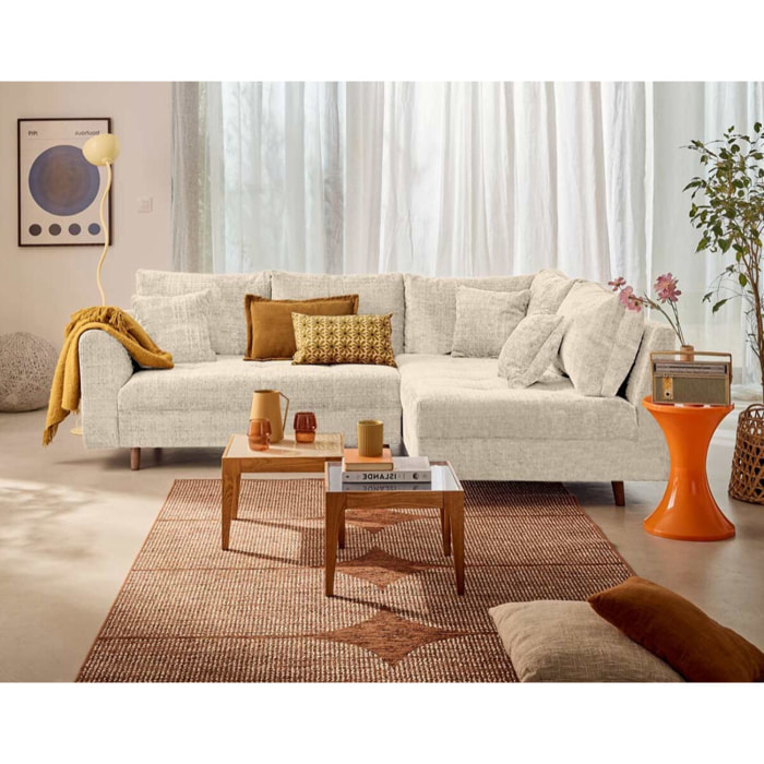 Rune - canapé d'angle droit 4 places en velours texturé - Beige