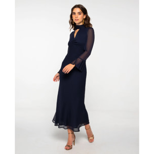 Vestido midi con escote pico y halter anudado