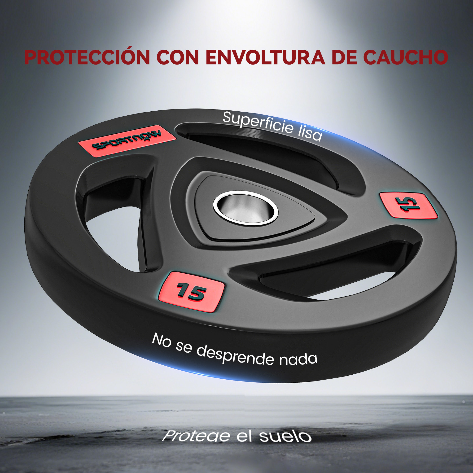 Discos Pesas Olímpicos 15 kg, Agujero Ø50 mm, de Hierro Fundido, Recubierta de Goma, 2 Placas de Pesas con Triple Agarre, para Mancuernas y Barras, Entrenamiento en Casa, Gimnasio, Negro