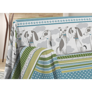 Telo Arredo Multiuso In 100% Cotone Disegno Bau Bau Verde