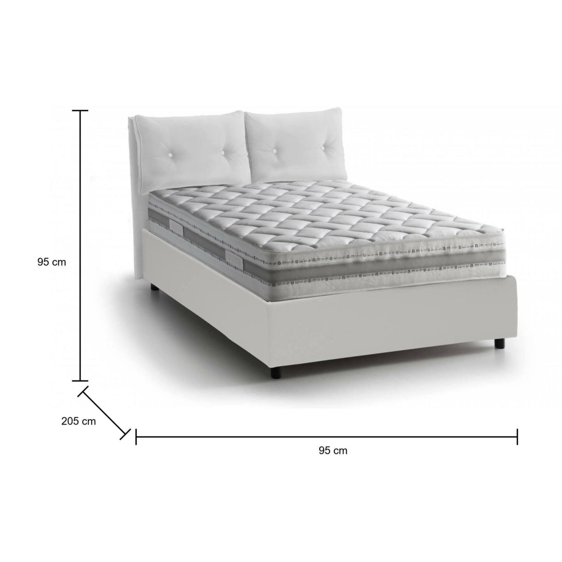 Letto singolo Alida, Letto contenitore con rivestimento in ecopelle, 100% Made in Italy, Apertura laterale, adatto per materasso Cm 80x190, Bianco