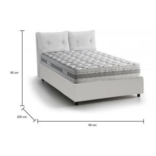 Letto singolo Anzi, Letto contenitore con rivestimento in ecopelle, 100% Made in Italy, Apertura laterale, adatto per materasso Cm 80x190, Bianco