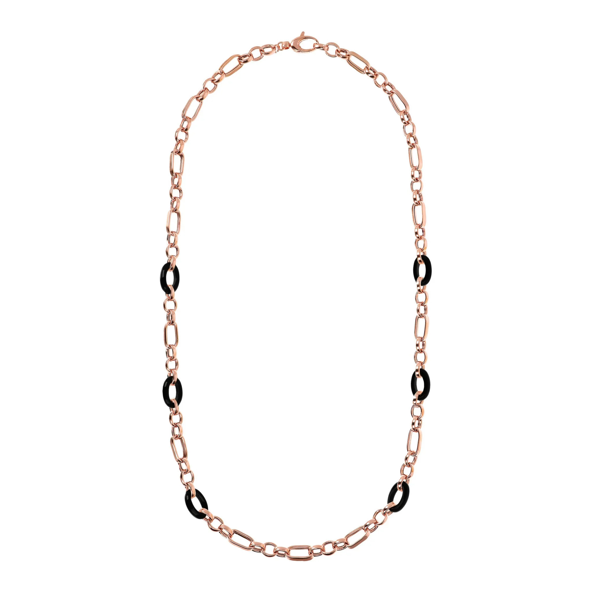 Collana Lunga Catena Figaro con Maglie Ovali in Quarzo Rosa