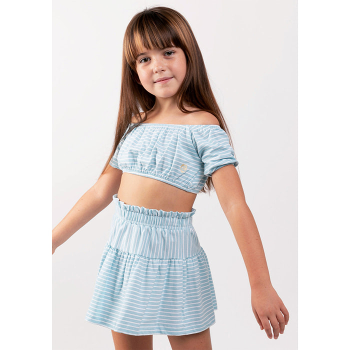 Girl's Bluish Stripes Logo Skirt