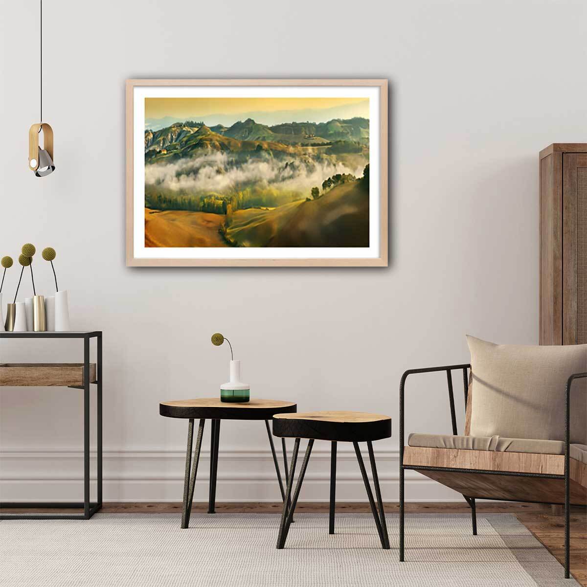 Affiche Paysage de Toscane Affiche + cadre en bois - Chêne