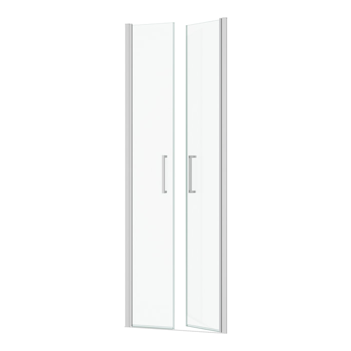 Porte de Douche Double Battant 70x200cm - Verre Trempé Transparent 6mm - Profil Chromé
