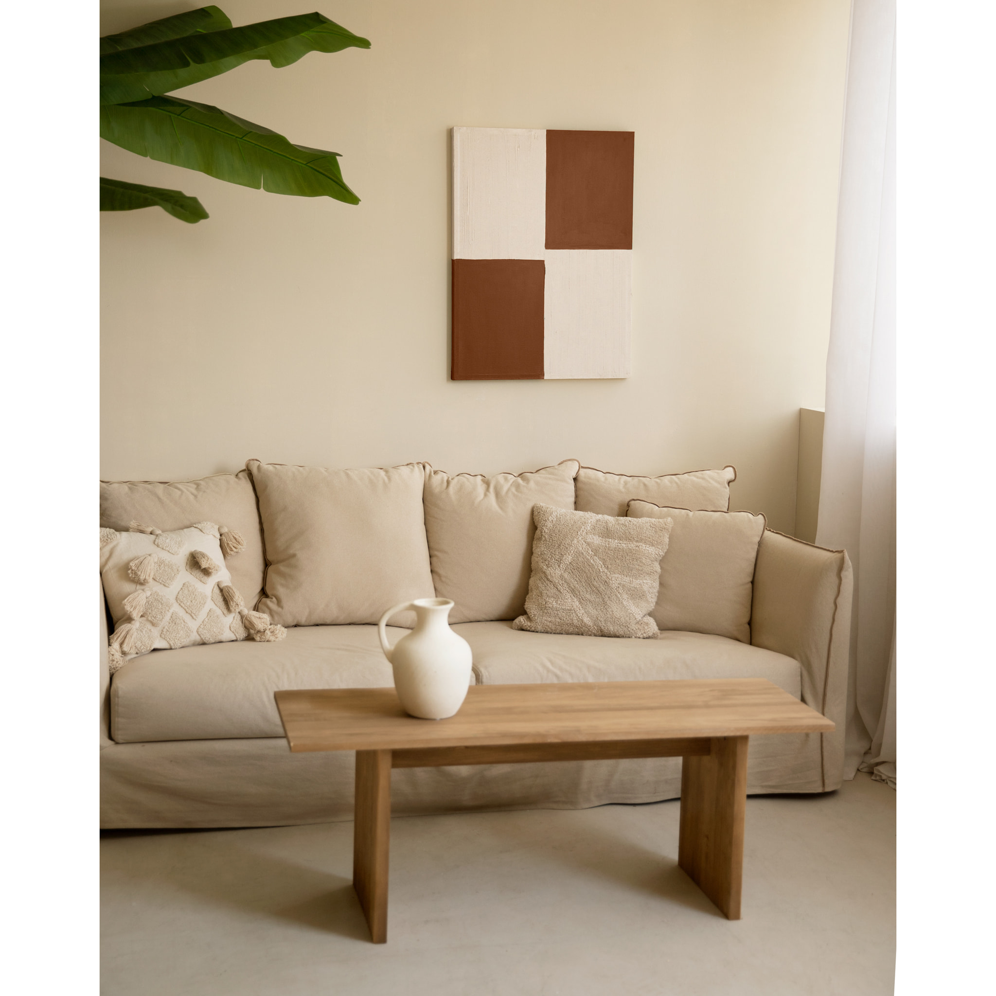 Tableau tuiles et blanc décoratif sur coton avec cadre en bois peint à la main à la peinture à l'huile en différentes tailles