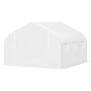 Serre tunnel de jardin dim. 4,45L x 2,99l x 2H m porte + 6 fenêtres enroulables acier galvanisé bâche PE haute densité blanc