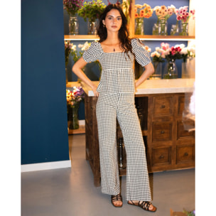 Pantalón de mujer acampanado con cuadros vichy