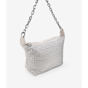 Bolso de hombro beige en nylon con cadena