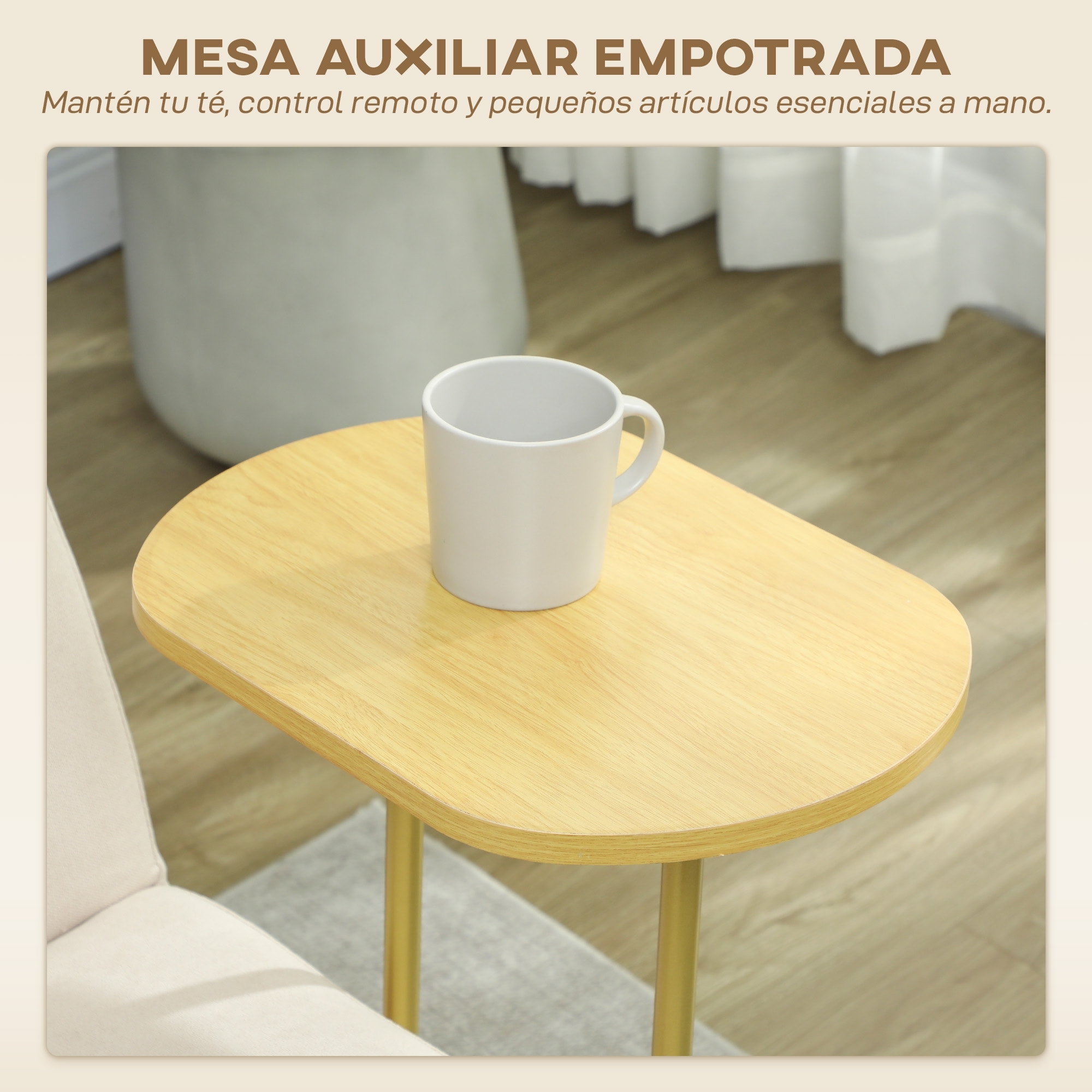 Sofá Cama de 3 Plazas con Mesa Auxiliar, 3 en 1, Sofá Cama Convertible con Respaldo Ajustable, Apertura Clik-Clak, 2 Almohadas para Reposabrazos y Patas de Metal, 196x86x81 cm, Beige